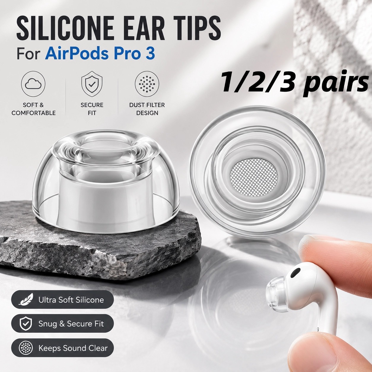 1/2/3Pairs Clear Liquid Silico - đánh giá và giá Silicone Ear Tip Replacement