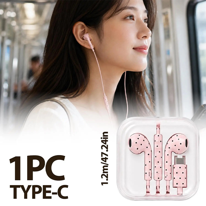 Cute Polka-dot Star Type C Ear - đánh giá và giá Wired Earphone Mic