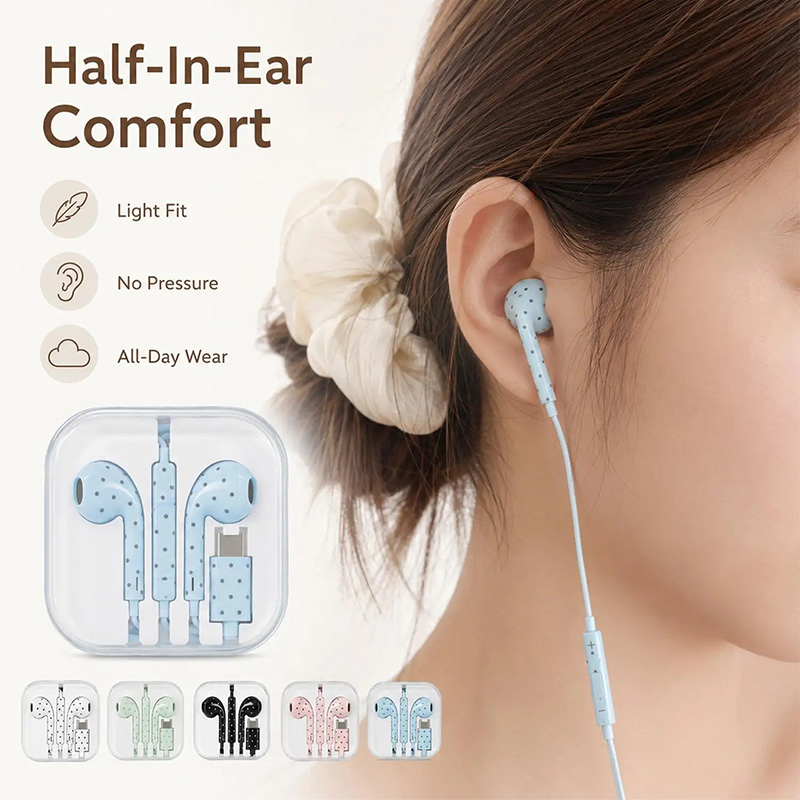 Cute Polka-dot Star Type C Ear - đánh giá và giá Wired Earphone Mic
