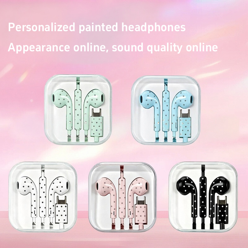 Cute Polka-dot Star Type C Ear - đánh giá và giá Wired Earphone Mic